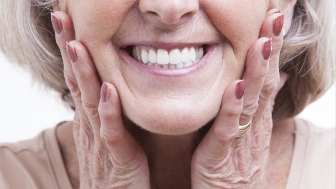 Closeup of senior woman smiling